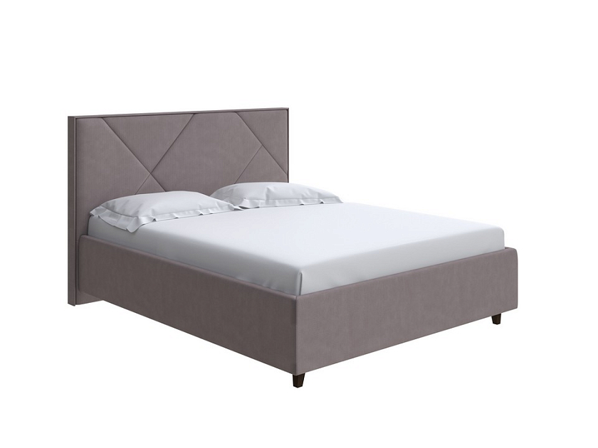 Кровать Tessera Grand 140x190 Ткань: Рогожка Тетра Графит - Мягкая кровать с высоким изголовьем и стильными ножками из массива бука