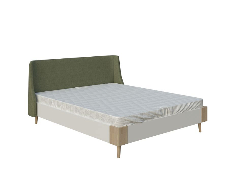 Кровать Lagom Side Chips 80x190 ЛДСП+ткань Levis 85 Серый/ЛДСП Белый Жемчуг/Масло-воск Natura (Береза) - Оригинальная кровать без встроенного основания из ЛДСП с мягкими элементами.
