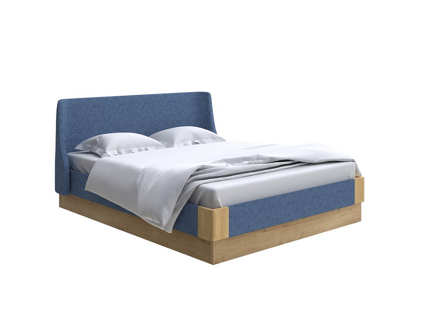 Кровать Lagom Side Soft с подъемным механизмом 140x190 Ткань/Массив (береза) Levis 78 Джинс/Масло-воск Natura (Береза) - Кровать со встроенным ПМ механизмом. 