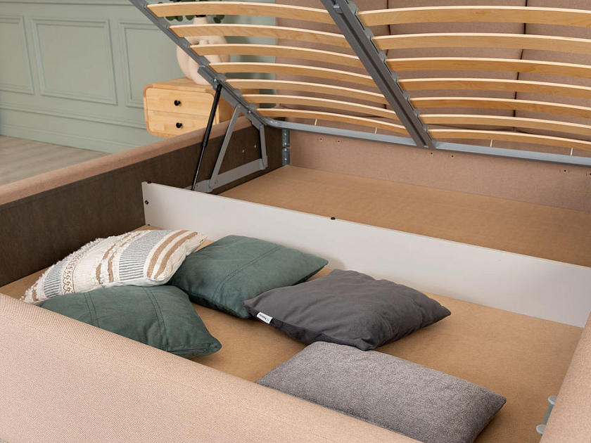 Кровать Malina 90x200 Ткань: Рогожка Тетра Имбирь - Изящная кровать без встроенного основания из массива сосны с мягкими элементами.