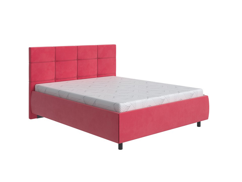Кровать New Life 80x190 Ткань: Велюр Forest 13 Красный - Кровать в стиле минимализм с декоративной строчкой