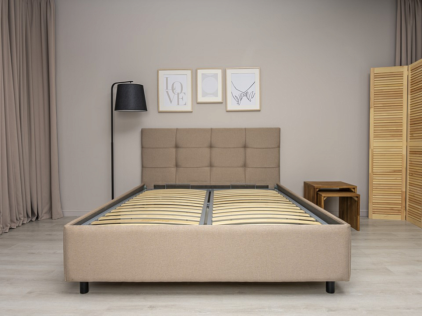 Кровать New Life 180x190 Ткань: Рогожка Тетра Бежевый - Кровать в стиле минимализм с декоративной строчкой