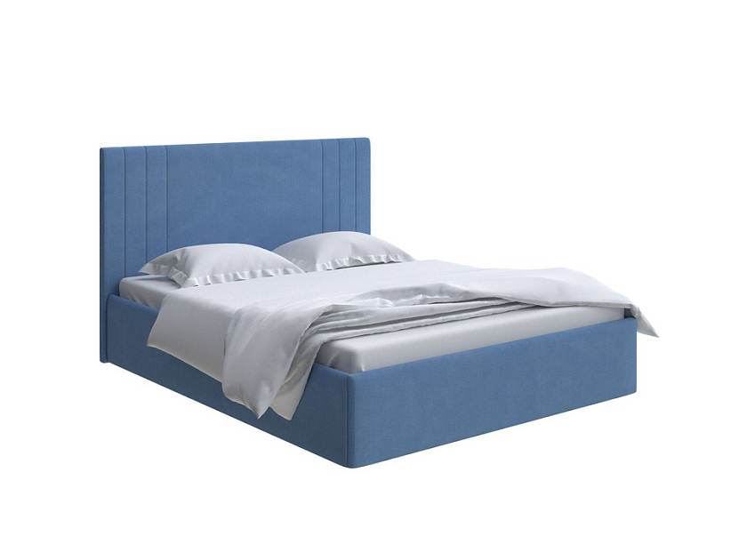 Кровать Liberty 80x190 Ткань: Рогожка Тетра Голубой - Аккуратная мягкая кровать в обивке из мебельной ткани