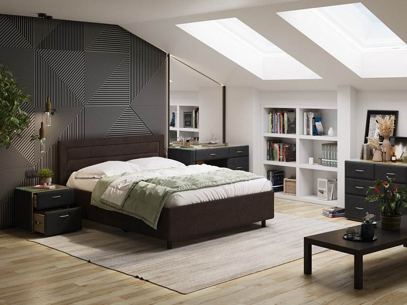 Кровать Next Life 2 160x200 Ткань: Рогожка Тетра Графит - Cтильная модель в стиле минимализм с горизонтальными строчками
