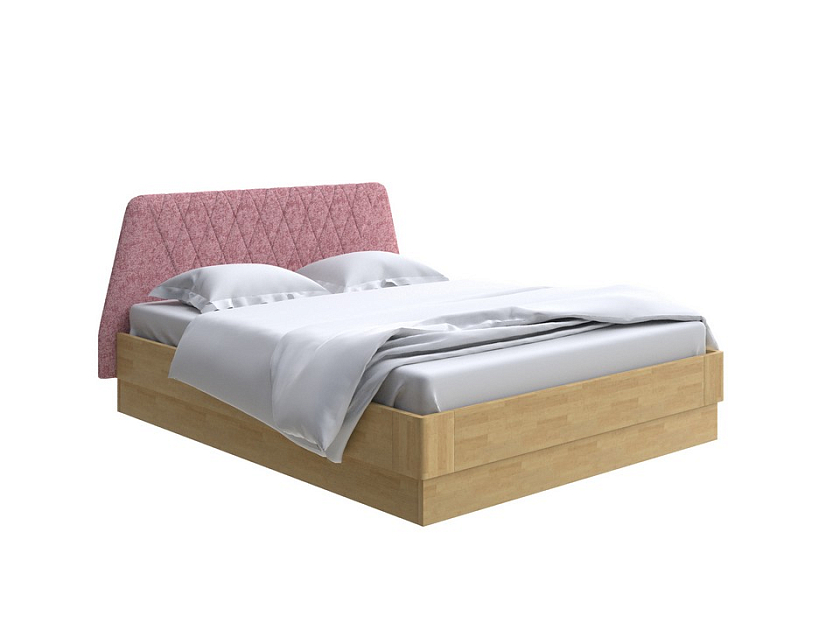Кровать Lagom Hill Wood с подъемным механизмом 160x190 Ткань/Массив (береза) Levis 62 Розовый/Масло-воск Natura (Береза) - Кровать со встроенным основанием. 