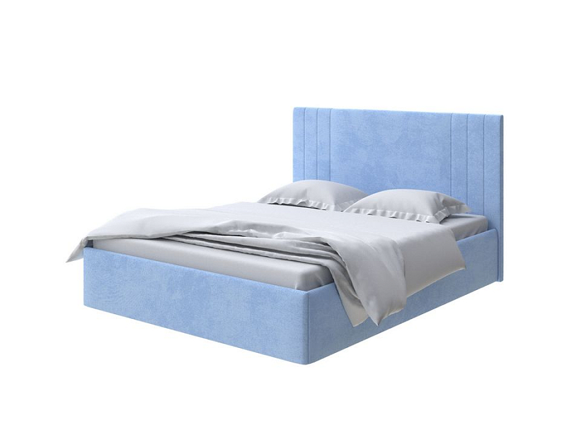 Кровать Liberty с подъемным механизмом 160x200 Ткань: Велюр Teddy Небесно-голубой - Аккуратная мягкая кровать с бельевым ящиком