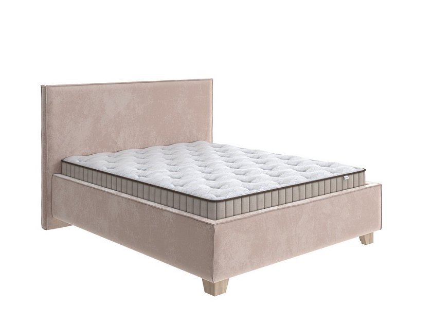 Кровать Hygge Simple 80x190 Ткань: Велюр Лофти Мокко - Мягкая кровать с ножками из массива березы и объемным изголовьем