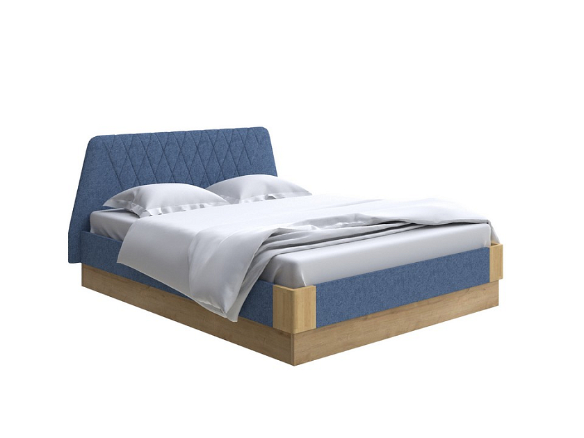 Кровать Lagom Hill Soft с подъемным механизмом 140x190 Ткань/Массив (береза) Levis 78 Джинс/Масло-воск Natura (Береза) - Кровать со встроенным основанием. 