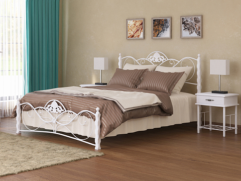 Белая кровать Garda 2R - Кровать из массива березы с фигурной металлической решеткой.