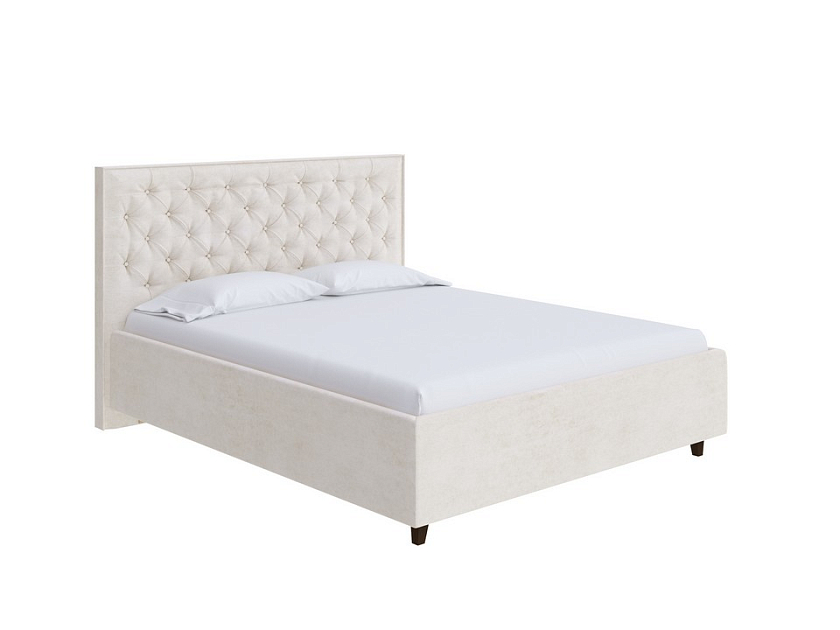 Кровать Teona Grand 200x220 Ткань: Рогожка Тетра Мраморный - Кровать с увеличенным изголовьем, украшенным благородной каретной пиковкой.