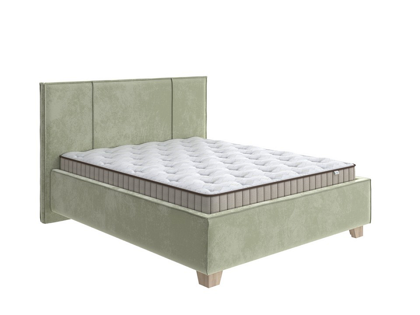 Кровать Hygge Line 80x190 Ткань: Велюр Лофти Олива - Мягкая кровать с ножками из массива березы и объемным изголовьем
