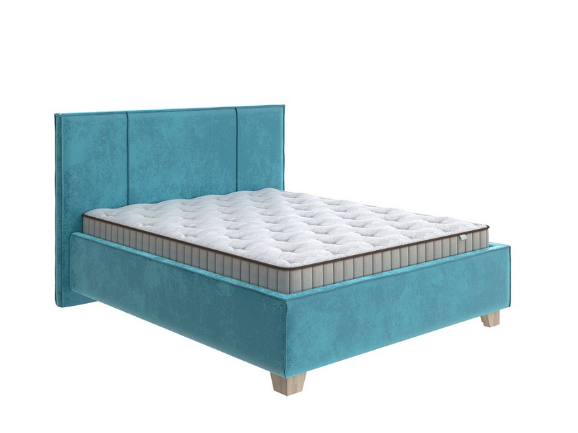 Кровать Hygge Line 120x190 Ткань: Велюр Лофти Лазурь - Мягкая кровать с ножками из массива березы и объемным изголовьем