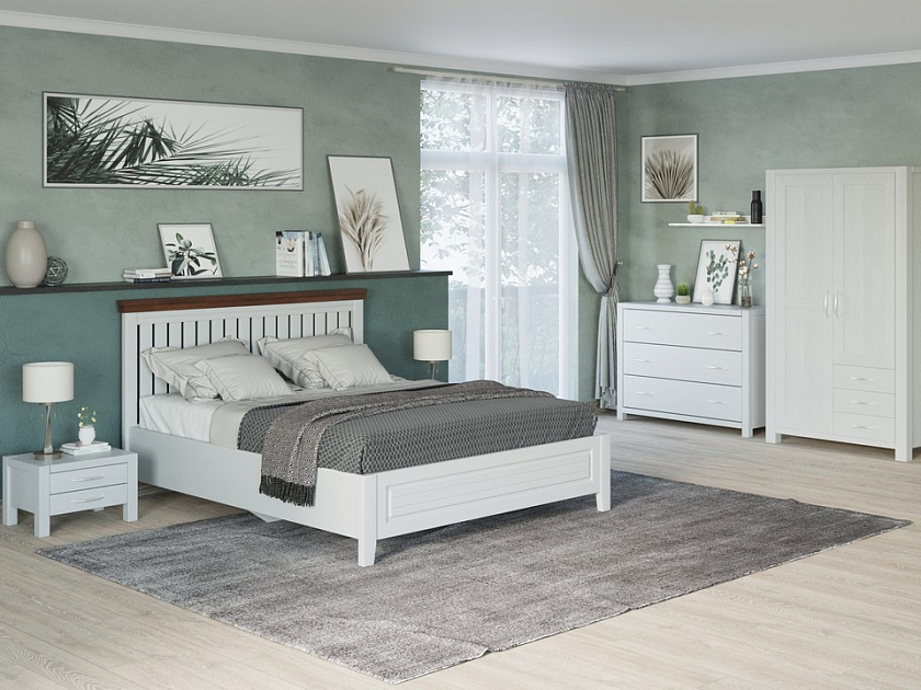 Кровать Olivia с подъемным механизмом 90x190 Массив (сосна) Белая эмаль + Орех - Кровать с подъёмным механизмом из массива с контрастной декоративной планкой.